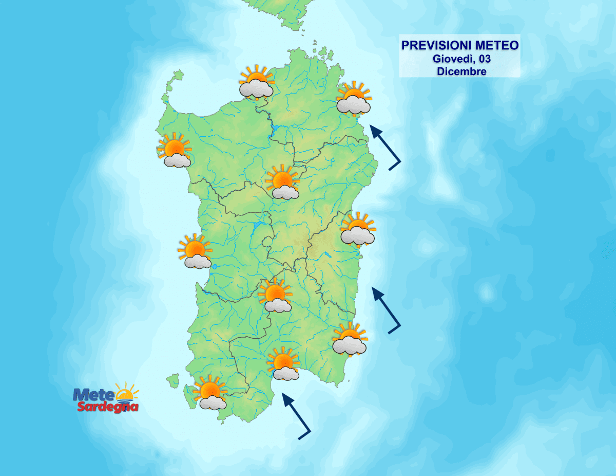 Il meteo oggi, giovedì 03 Dicembre.
