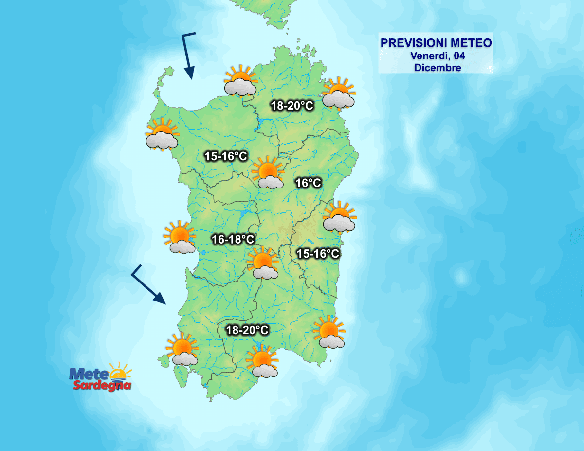 Il meteo oggi, venerdì 04 Dicembre.