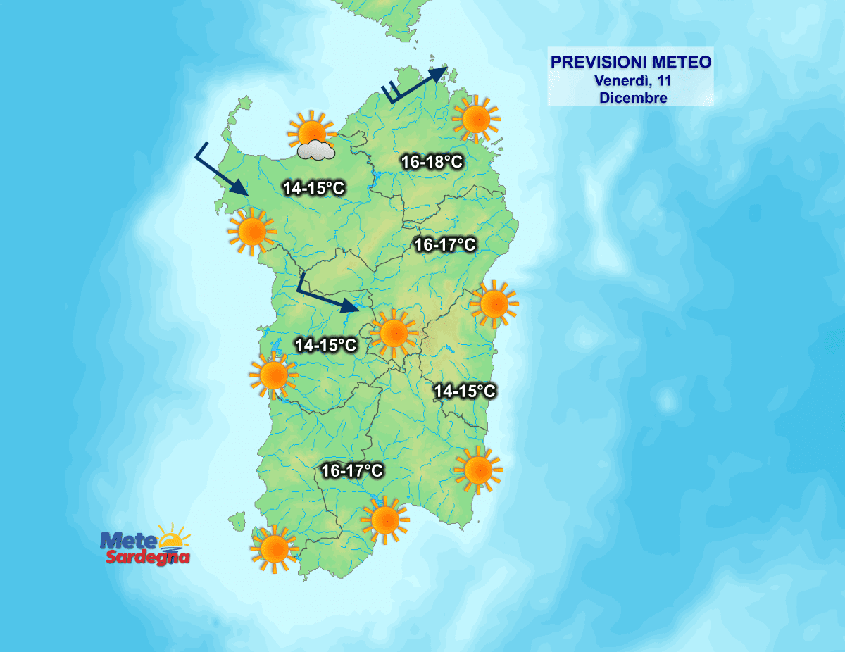 Il meteo oggi, venerdì 11 Dicembre.