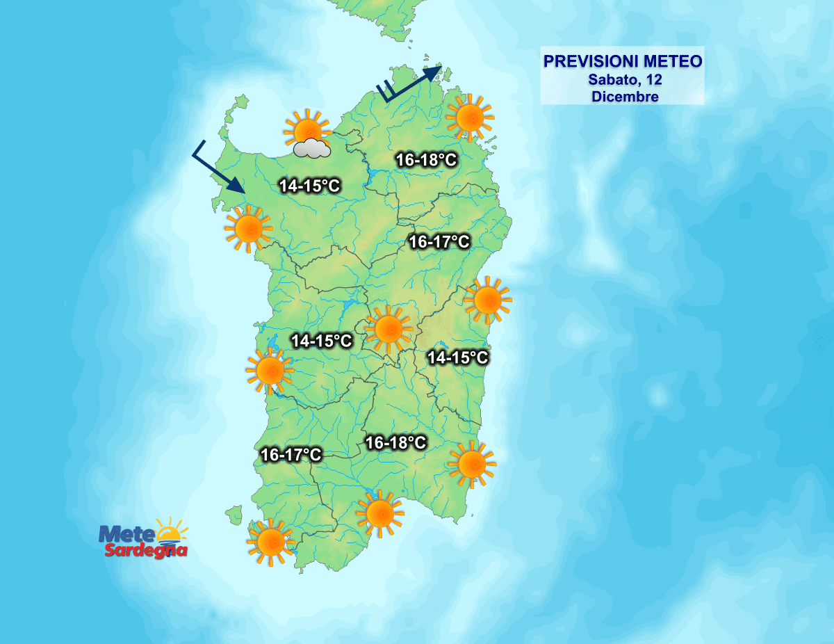 Il meteo di oggi, sabato 12 dicembre.