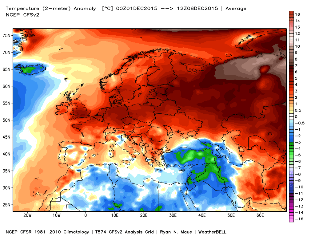 ncep cfsr europe t2m anom - Dalla padella alla brace: caldo a novembre e caldo a dicembre