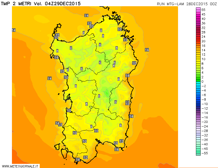 Le temperature previste per domani all'alba.