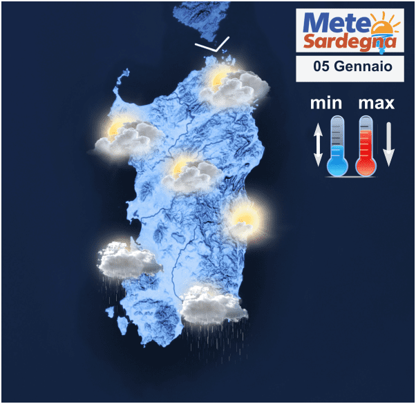 Il meteo di oggi, martedì 05 Gennaio.