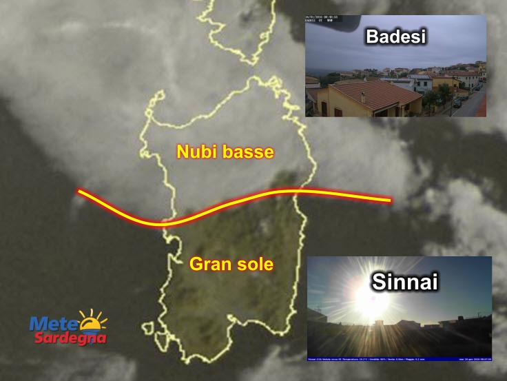 Sardegna - Sardegna spaccata in due: nubi a nord, sole a sud. Perché?