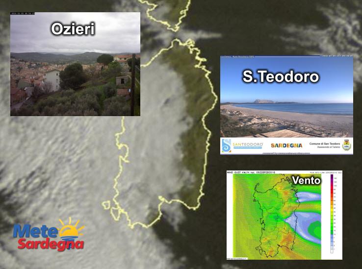 Le condizioni meteo delle prime ore del mattino in questa nostra rappresentazione grafica. Fonte Sat24, fonte webcam Ozieri ozieri440.altervista.org. | Fonte webcam santeodoroturismo.it