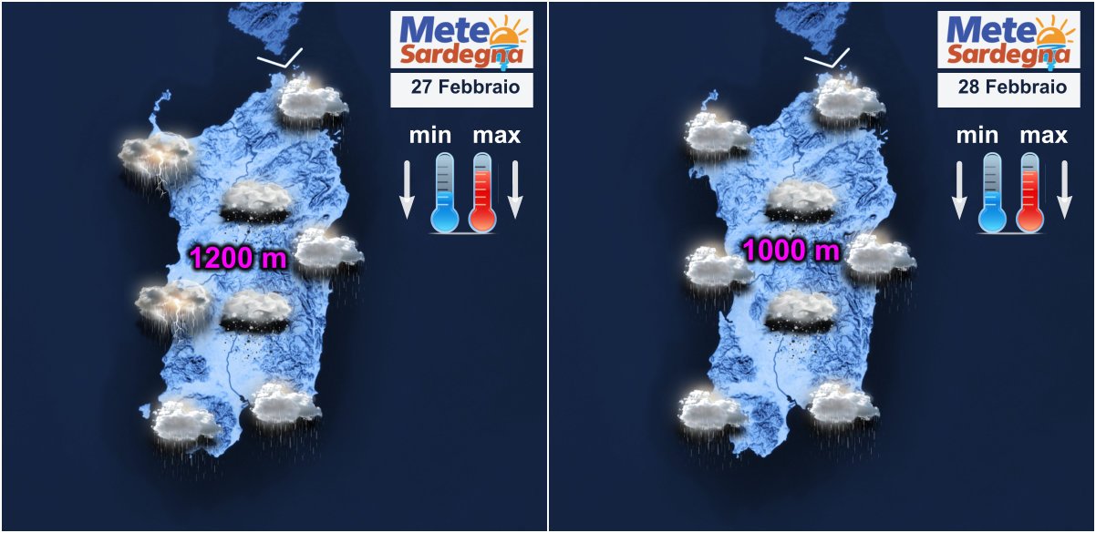 Meteo weekend - Sardegna, meteo da "lupi" nel weekend: piogge, temporali, tanta neve in montagna