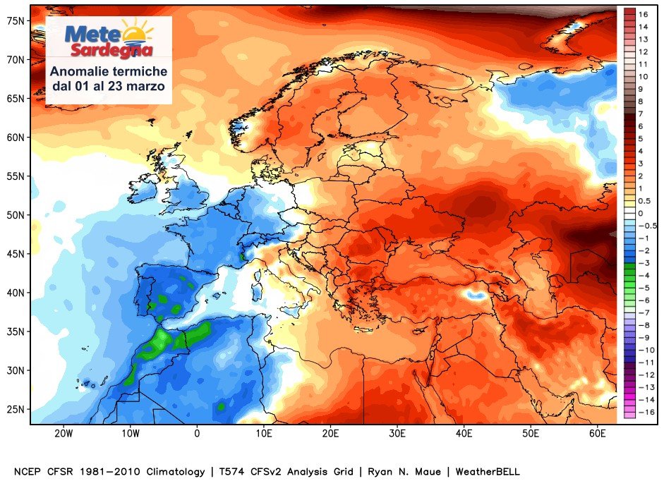 Anomalie termiche 1 - Marzo, in Sardegna sinora è stato freddo