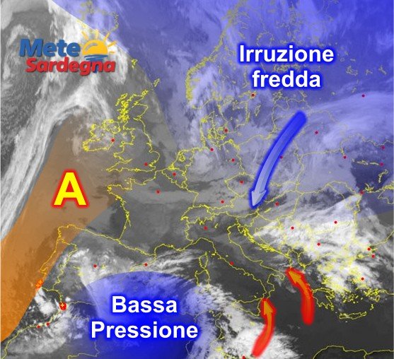 Meteosat Sardegna 10 - Ci siamo: grossa Bassa Pressione sta per colpirci