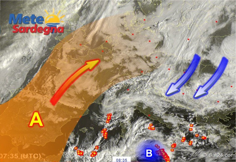 Meteosat Sardegna 6 - Grosso Vortice di Bassa Pressione a sud della Sardegna