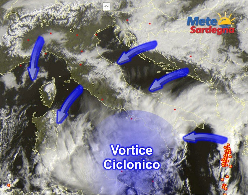 Meteosat Sardegna 7 - Ampio Vortice Ciclonico tiene il meteo incerto