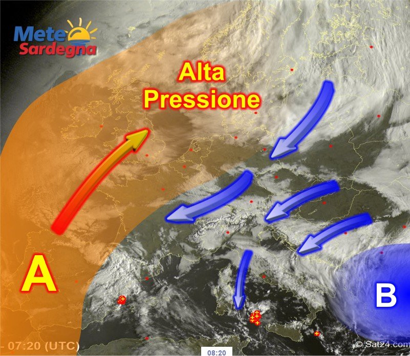 Meteosat Sardegna 8 - Venti da est, meteo incerto. Aspettiamo altro freddo