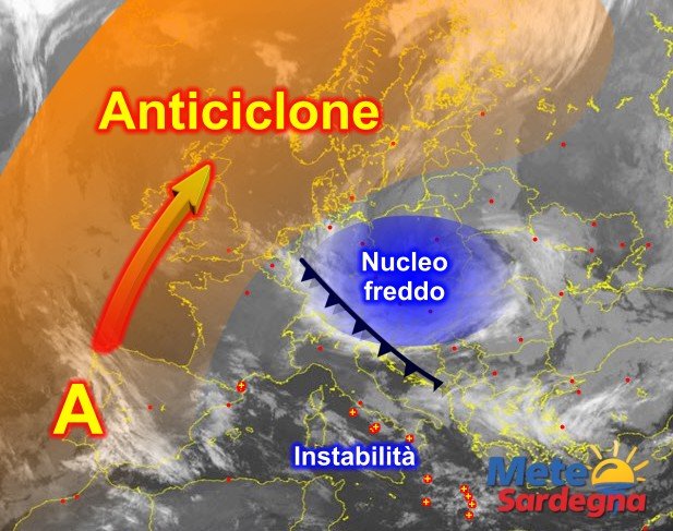 Meteosat Sardegna 9 - Nucleo freddo dalla Russia verso il Nord Italia: che effetti in Sardegna?