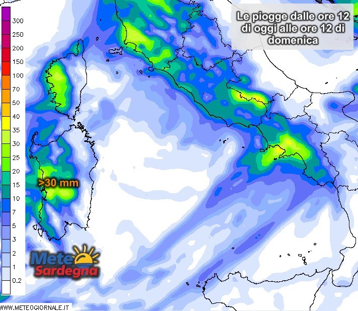 Previsione pioggia Sardegna - In arrivo nuove, importanti piogge. Neve sul Gennargentu