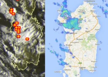 Radar Meteosat Sardegna 350x250 - Arrivano rovesci di pioggia, a tratti intensi, sui settori ovest