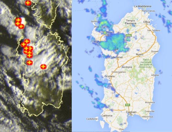 Radar Meteosat Sardegna - Si scatena l'instabilità: temporali e neve avanzano verso l'interno