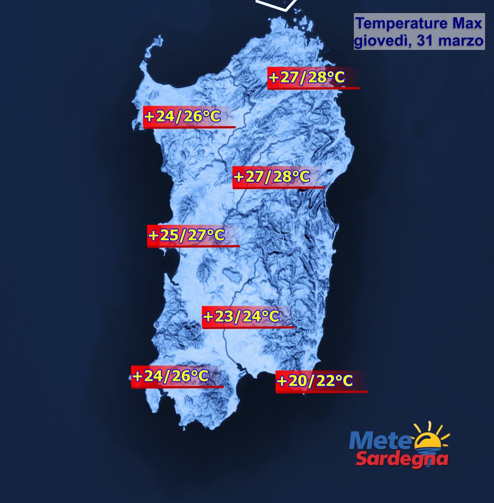 Giovedì 31 marzo sfioreremo 30°C Temperature 31 marzo - Giovedì 31 marzo sfioreremo 30°C