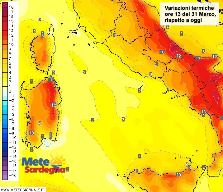 Temperature fine marzo Sardegna - Marzo chiuderà col botto: violento rialzo delle temperature in vista