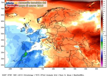Anomalie termiche 350x250 - Dopo mesi di caldo, marzo in Sardegna sta portando freddo