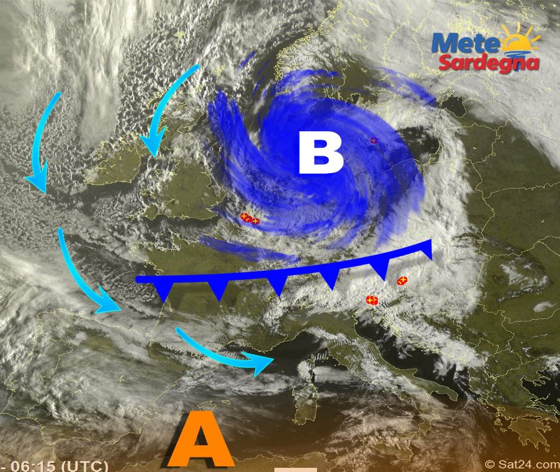 Meteosat 3 1 - Il grosso Vortice freddo sospinge aria instabile verso la Sardegna