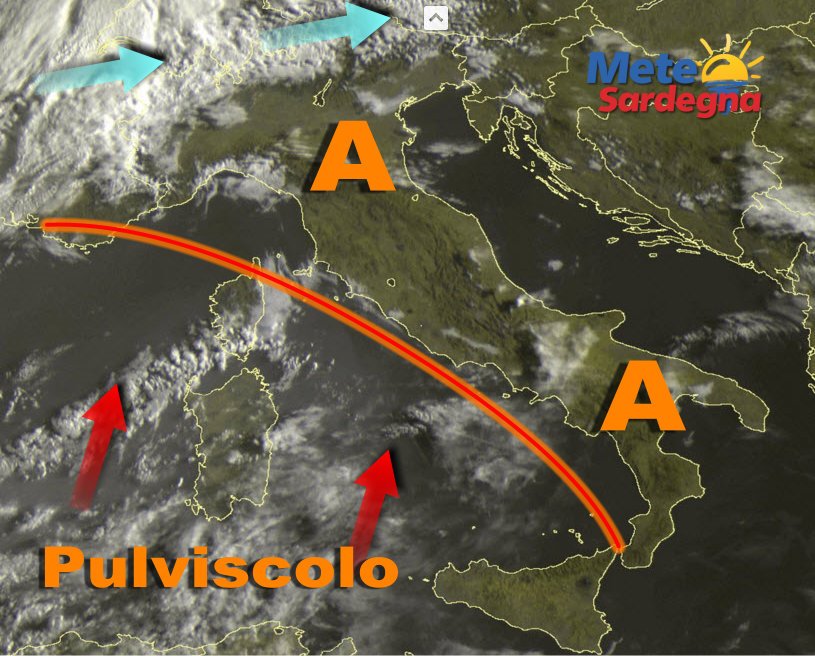 Meteosat Sardegna 8 - Anticiclone africano e pulviscolo sahariano: per giorni sarà così