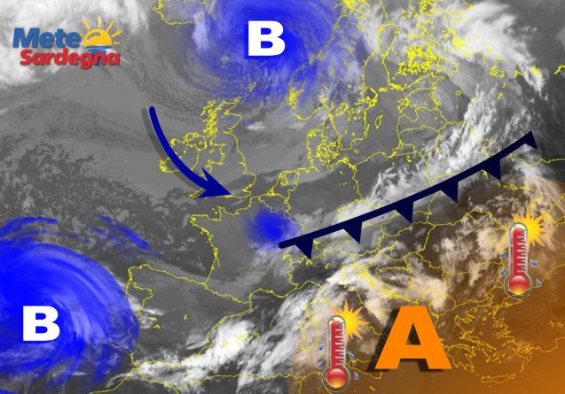 Meteosat Sardegna 9 - Inizio settimana tra nubi africane e caldo anomalo