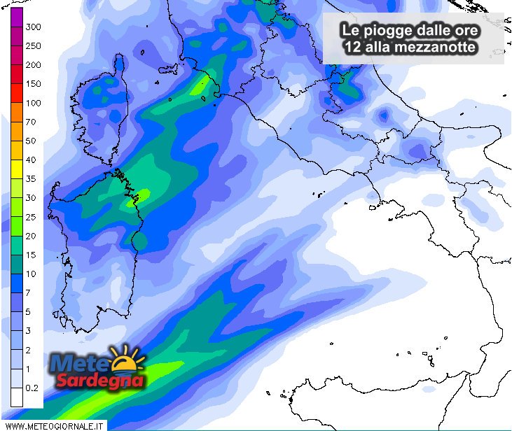 Le piogge dalle ore 12 alla mezzanotte del 01 maggio.