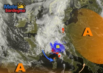 Meteosat 12 350x250 - Vortice perturbato a ridosso della Sardegna: piogge, temporali, anche neve