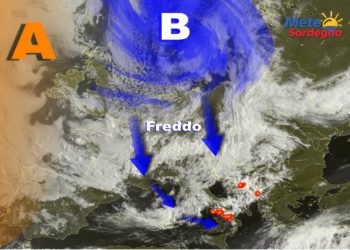 Meteosat 9 350x250 - Vortice perturbato a ridosso della Sardegna: piogge, temporali, anche neve