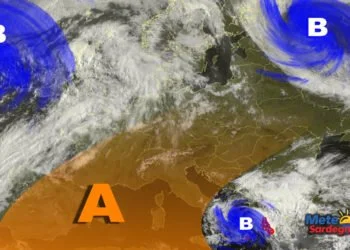 Meteosat Sardegna 3 350x250 - Vortice perturbato a ridosso della Sardegna: piogge, temporali, anche neve