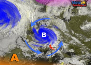 Meteosat sardegna 2 350x250 - Vortice perturbato a ridosso della Sardegna: piogge, temporali, anche neve