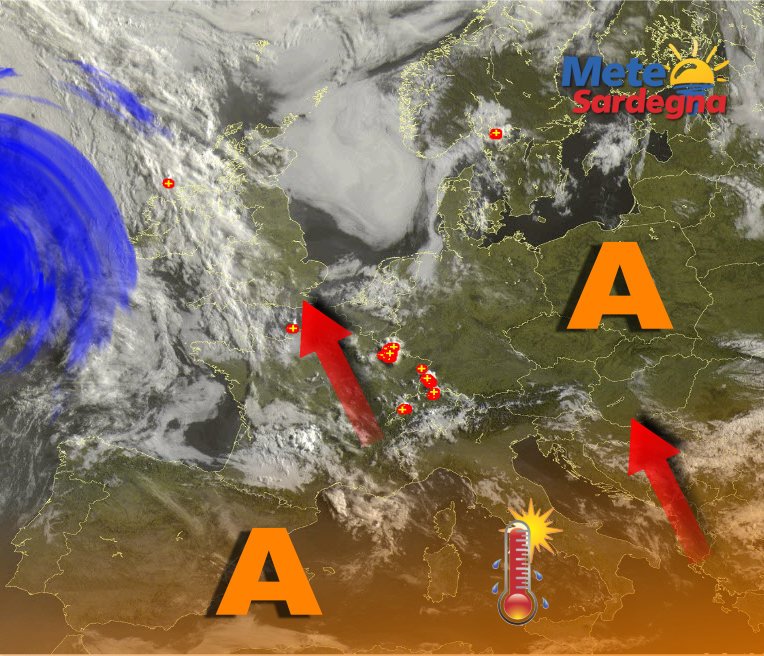 Fonte immagine Sat24, rielaborazione grafica a cura della Redazione del Meteo Sardegna.
