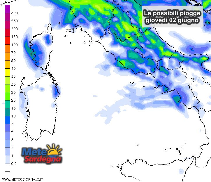 Piogge - Giovedì 02 giugno potrebbe scapparci qualche temporale