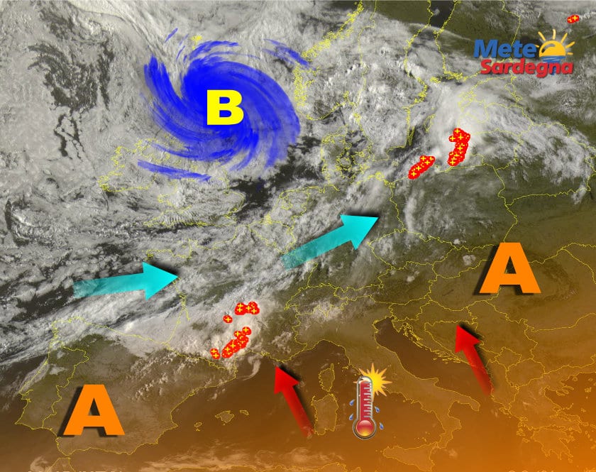 Fonte immagine Sat24, rielaborazione grafica a cura della Redazione del Meteo Sardegna.