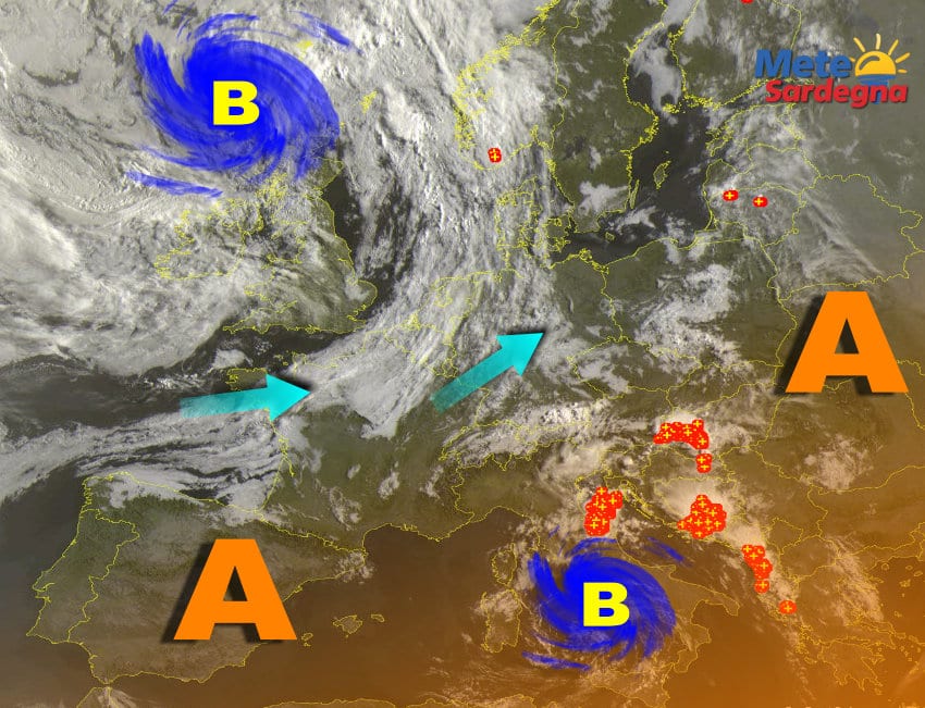 Fonte immagine Sat24, rielaborazione grafica a cura della Redazione del Meteo Sardegna.