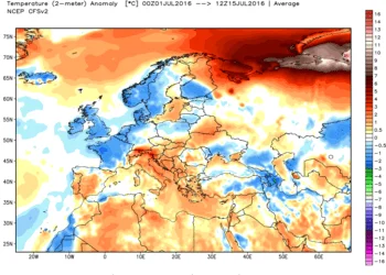 anomalie termiche 1 350x250 - Luglio è cominciato col caldo: ecco le anomalie termiche sino a oggi