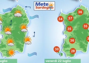 previsioni meteo 6 350x250 - Oggi caldo forte, anche 40°C. Attenzione agli incendi. Domenica temporali sui rilievi e tratti di costa orientale e rinfrescata