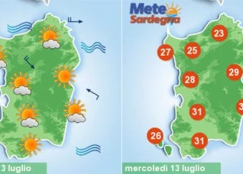sardegna meteo cambiamento svolta crollo temperature vento 350x250 - Meteo settimana da piena estate, sole prevalente. Caldo atteso in crescita