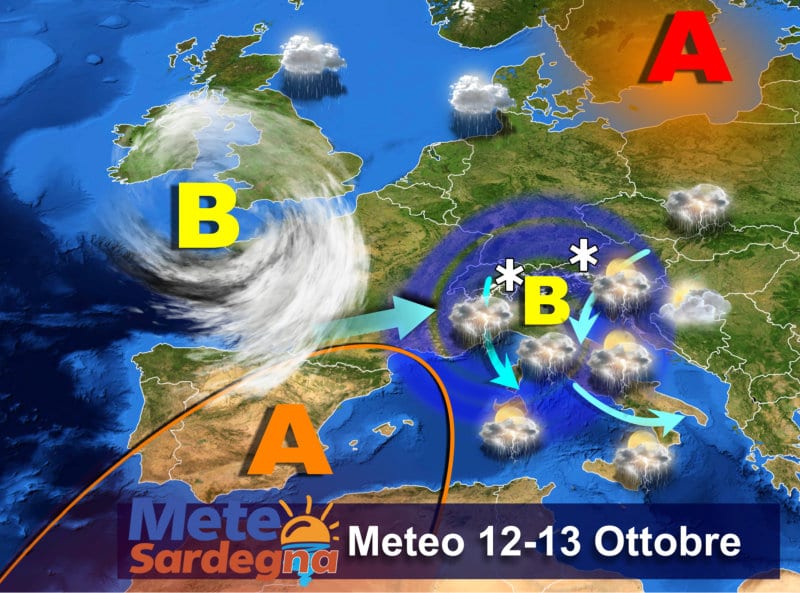 Le previsioni meteo per le giornate di mercoledì 12 e giovedì 13 ottobre.