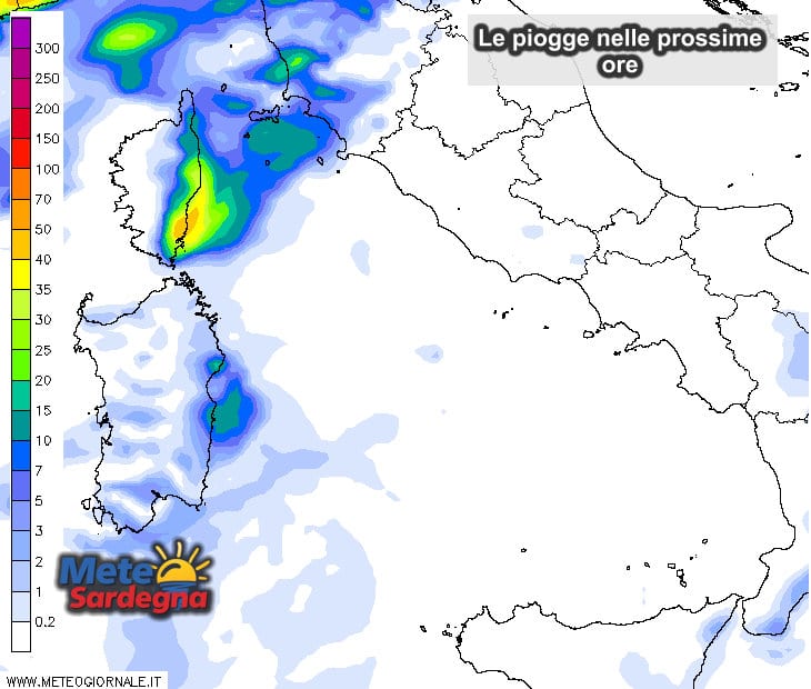 Le piogge dalle ore 12 alla mezzanotte del 14 ottobre.