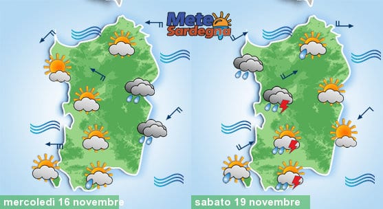 Meteosardegna 1 - Mercoledì piogge su est Sardegna, poi variabile. Peggiora forte sabato
