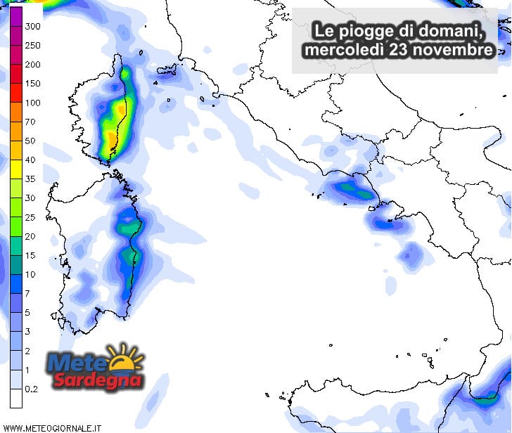 Le piogge di mercoledì 23 novembre.