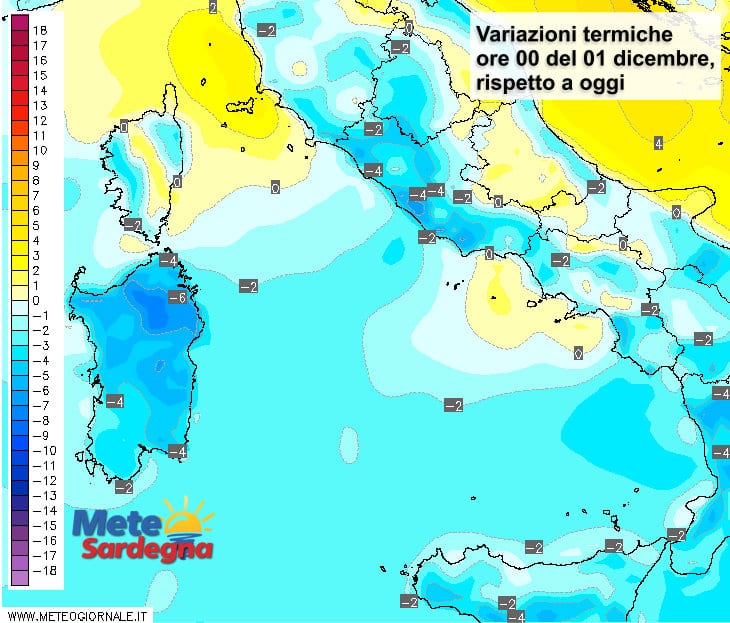 Variazioni termiche 2 - Temperature: in forte diminuzione le minime. Gelate