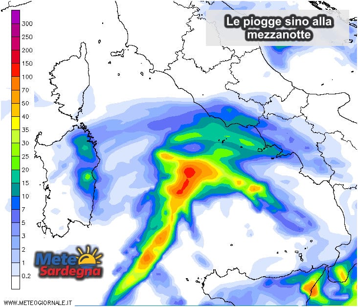 Le piogge previste sino alla mezzanotte di mercoledì 07 dicembre.