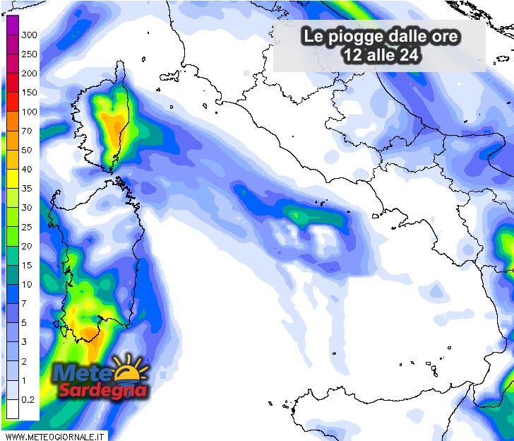 Piogge 5 - Oggi piogge più intense sulla Sardegna sudoccidentale