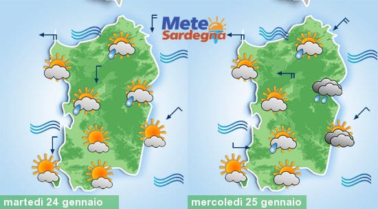 Il meteo tra martedì 24 e mercoledì 25 gennaio.