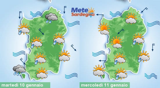 Il meteo di oggi e di mercoledì 11 gennaio.