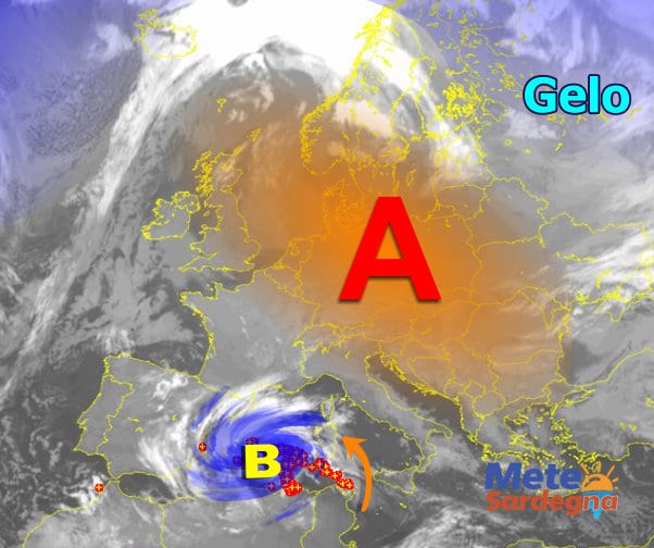 Fonte immagine Sat24, rielaborazione grafica a cura della Redazione del Meteo Sardegna.