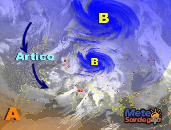 Fonte immagine Sat24, rielaborazione grafica a cura della Redazione del Meteo Sardegna.