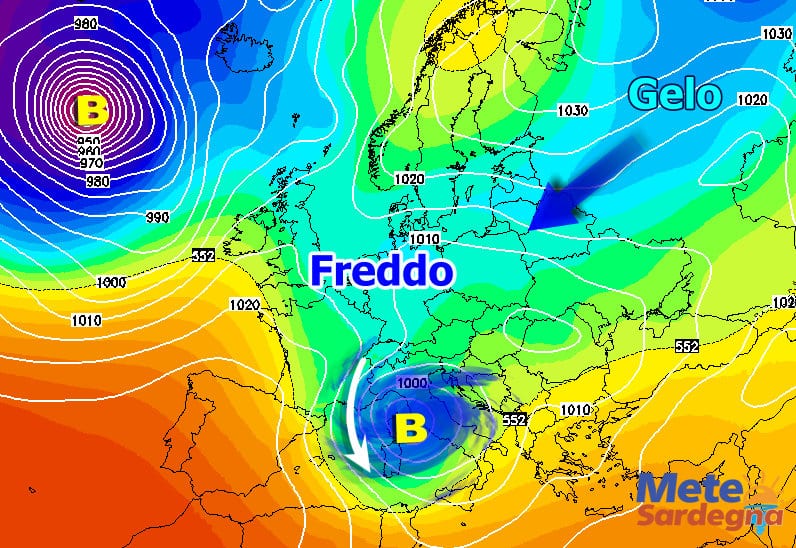 Il Vortice di Bassa Pressione che si formerà lunedì prossimo.