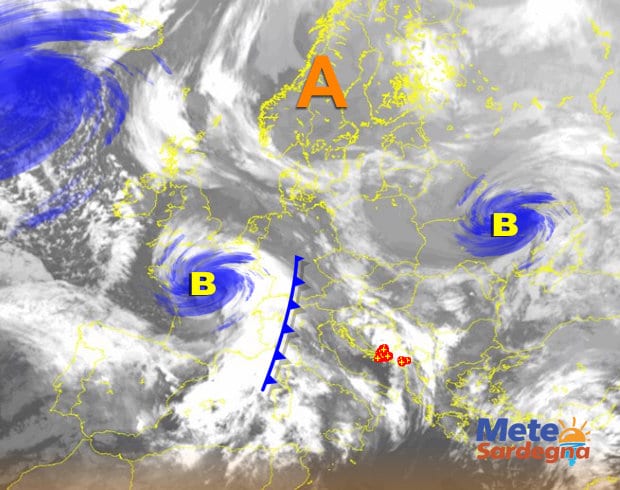 Fonte immagine Sat24, rielaborazione grafica a cura della Redazione del Meteo Sardegna.